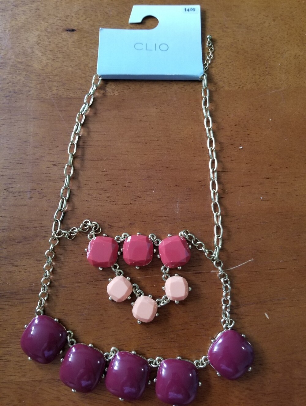 Clio Gold-Tone Necklace with Pink and Plum Stones